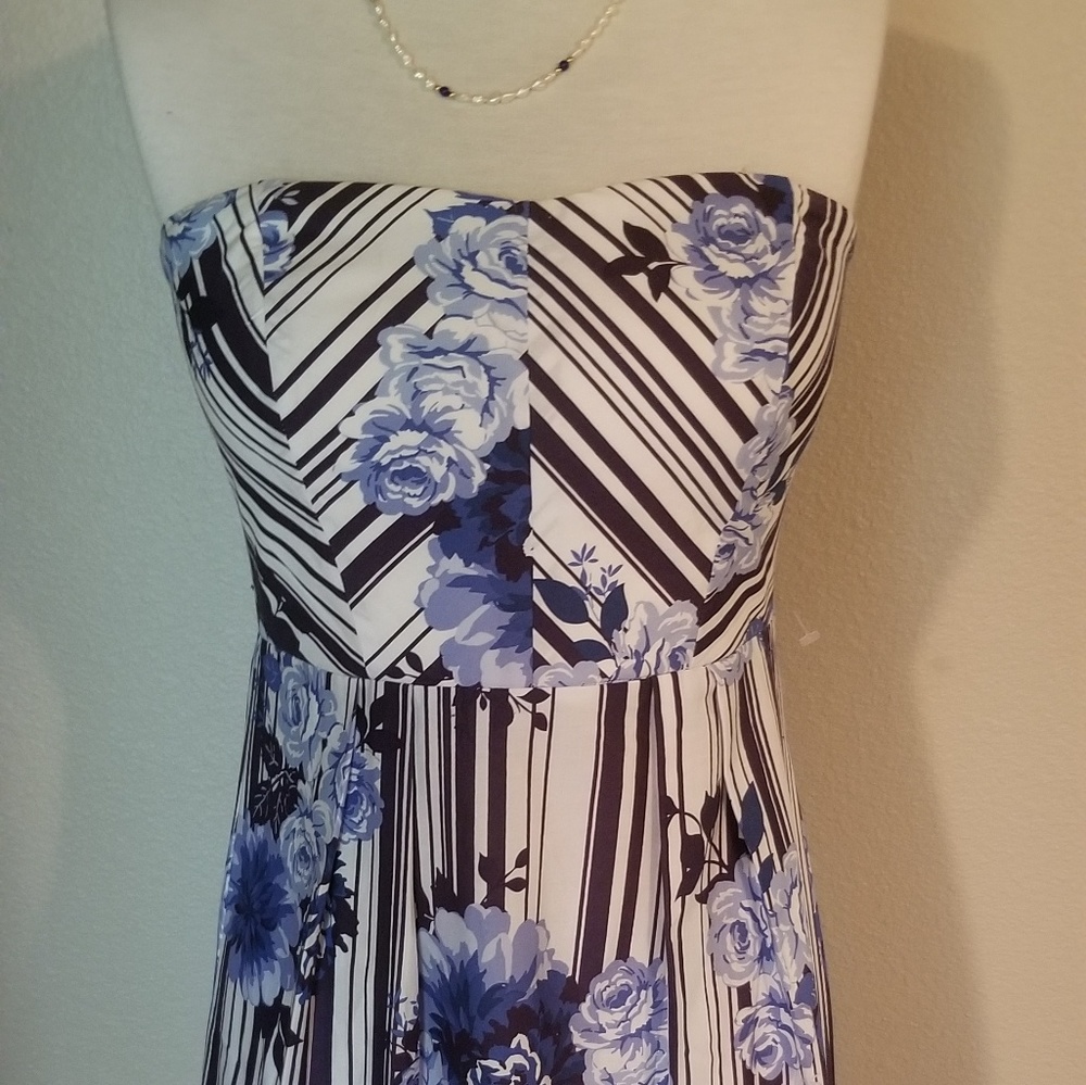 Trixxi Cotton  Stiped Floral Strapless SZ 7 Dress
